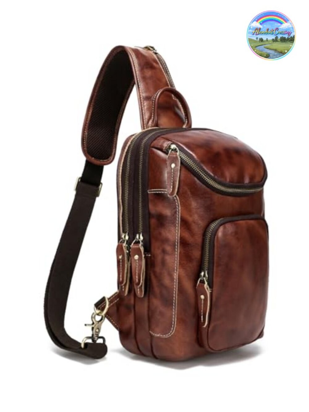 Vintage Full Grain Leather Crossbody Sling Bag Daypack Tablet Hiking Travel